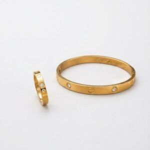 Iconic Screw Bangle Set - Elegant Crystal Ring & Bracelet Combo