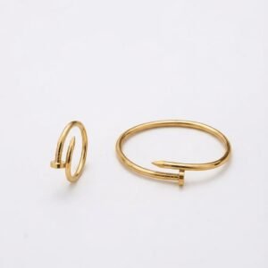 Modern Nail Bangle Set - Elegant Twisted Ring & Bracelet Combo