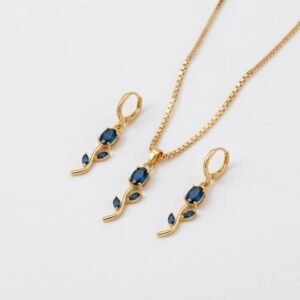 Elegant Floral Crystal Jewelry Set - Gold Plated Necklace & Earrings